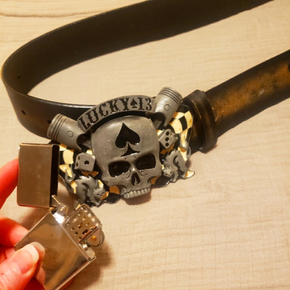 Leather belt sz34 with zippo lighter